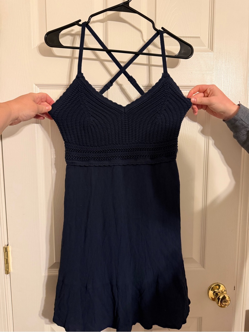 Hollister Navy Knit Crochet-Detail Strappy Tank Dress